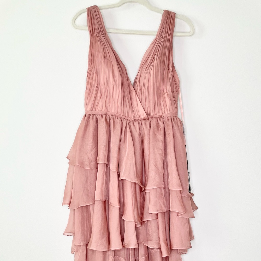 NWT leena for Mac Duggal High Low Tiered Gown with Built in Bodysuit Rose Pink - Picture 4 of 6